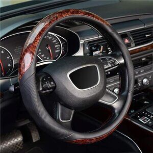 Wood Grain Steering Wheel Cover, Universal 15 inch, Microfiber Leather,Anti-Slip